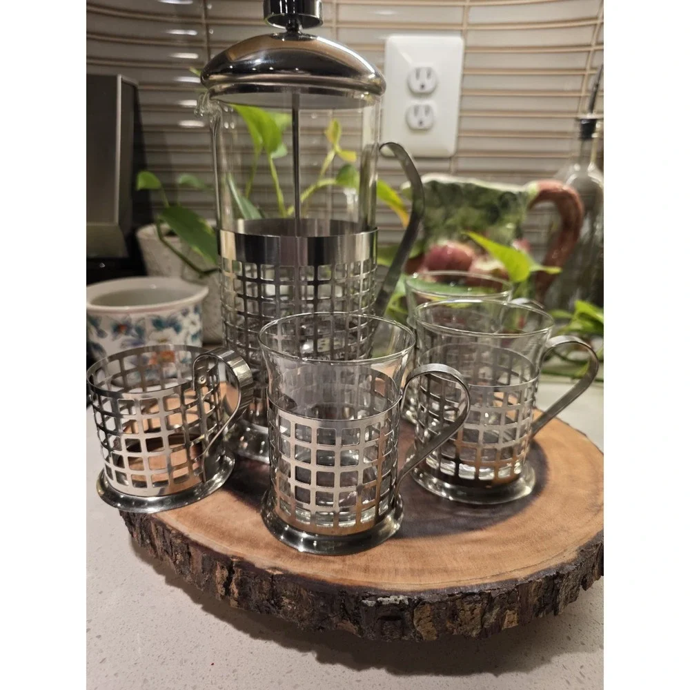 VTG Epoca Laroma Coffee French Press with 3 Glass Cups 1 Holder